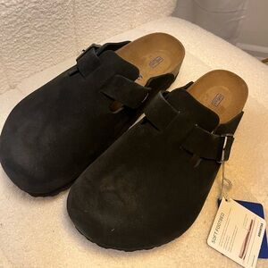 Birkenstock Black Suede Bostons 41 Reg Width
